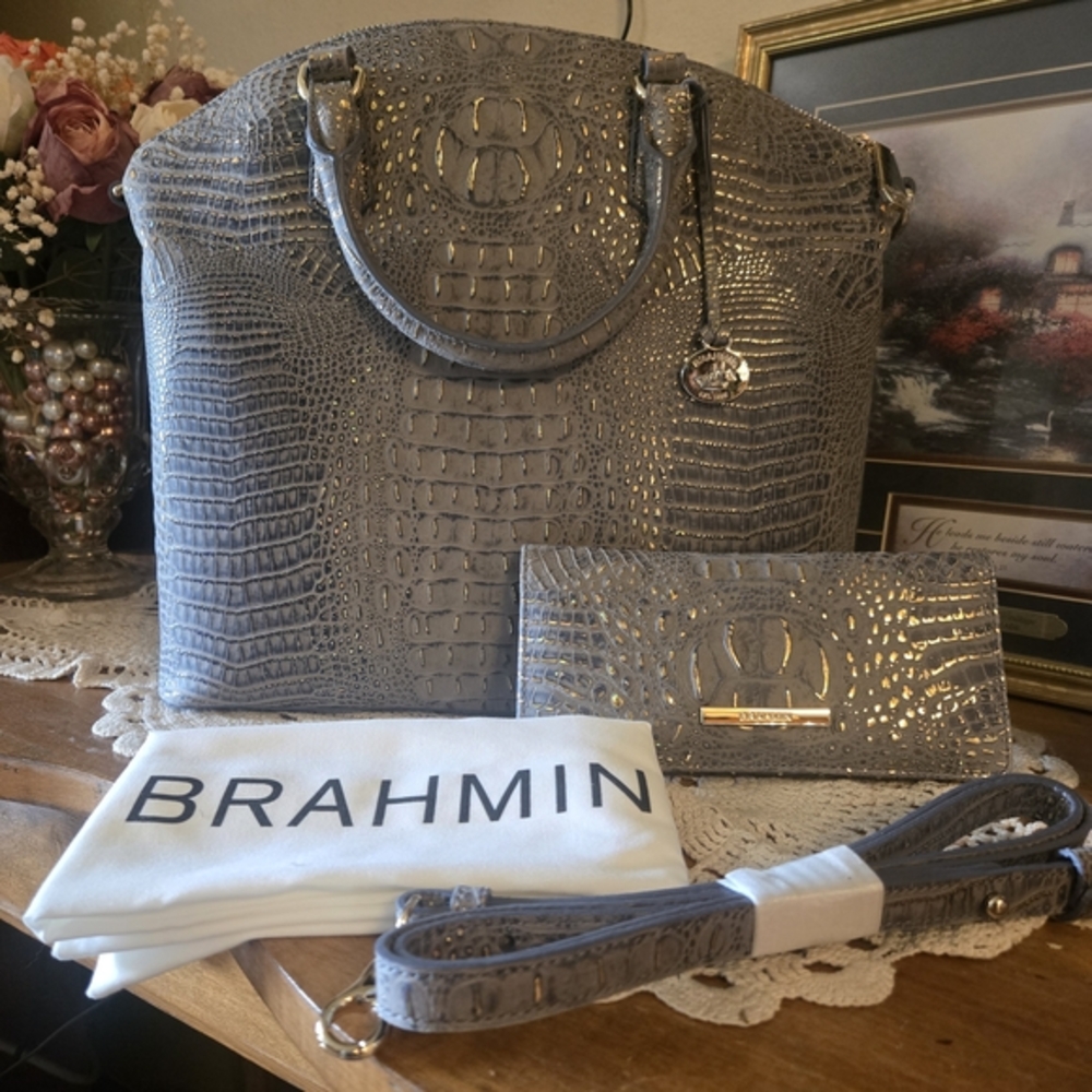 Brahmin Large Duxbury Regal Mini Melbourne Satchel + Matching Ady Wallet Set